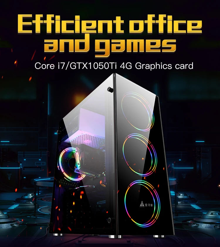 Kissee Technology Gaming PC core i7 CPU With 16G RAM 256G SSD HD4600 ATX/ITX/M-ATX full view side panel Temper Glass Front pc gamer